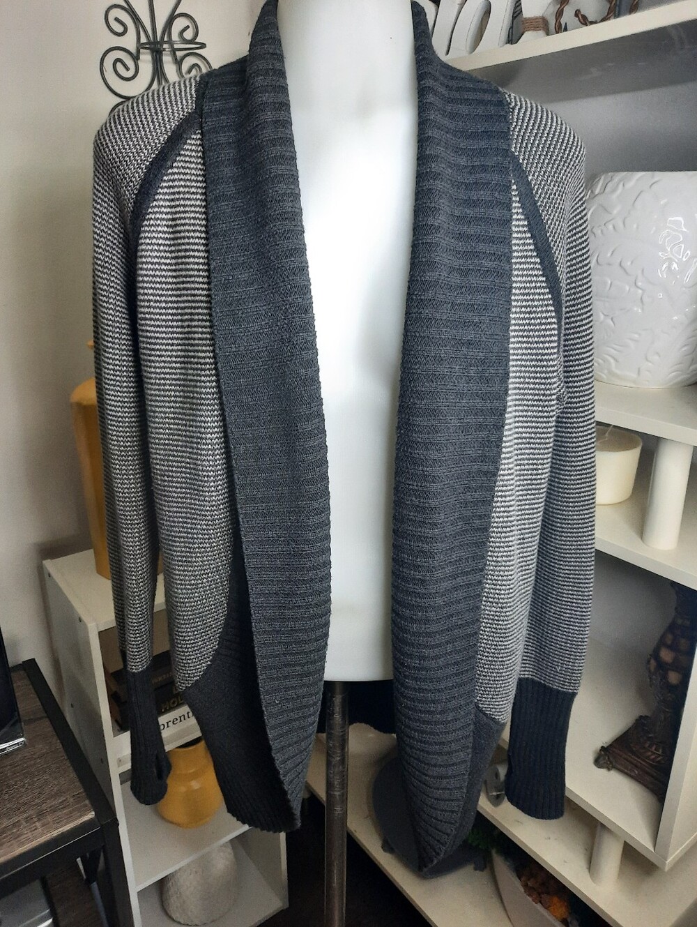 Max Studio Black and White Striped Ribbed Crewneck Sweater